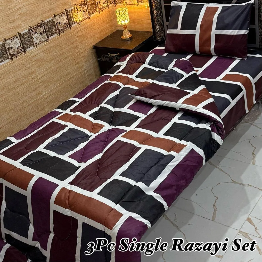 3 Pcs Cotton Salonica Printed Razai Set