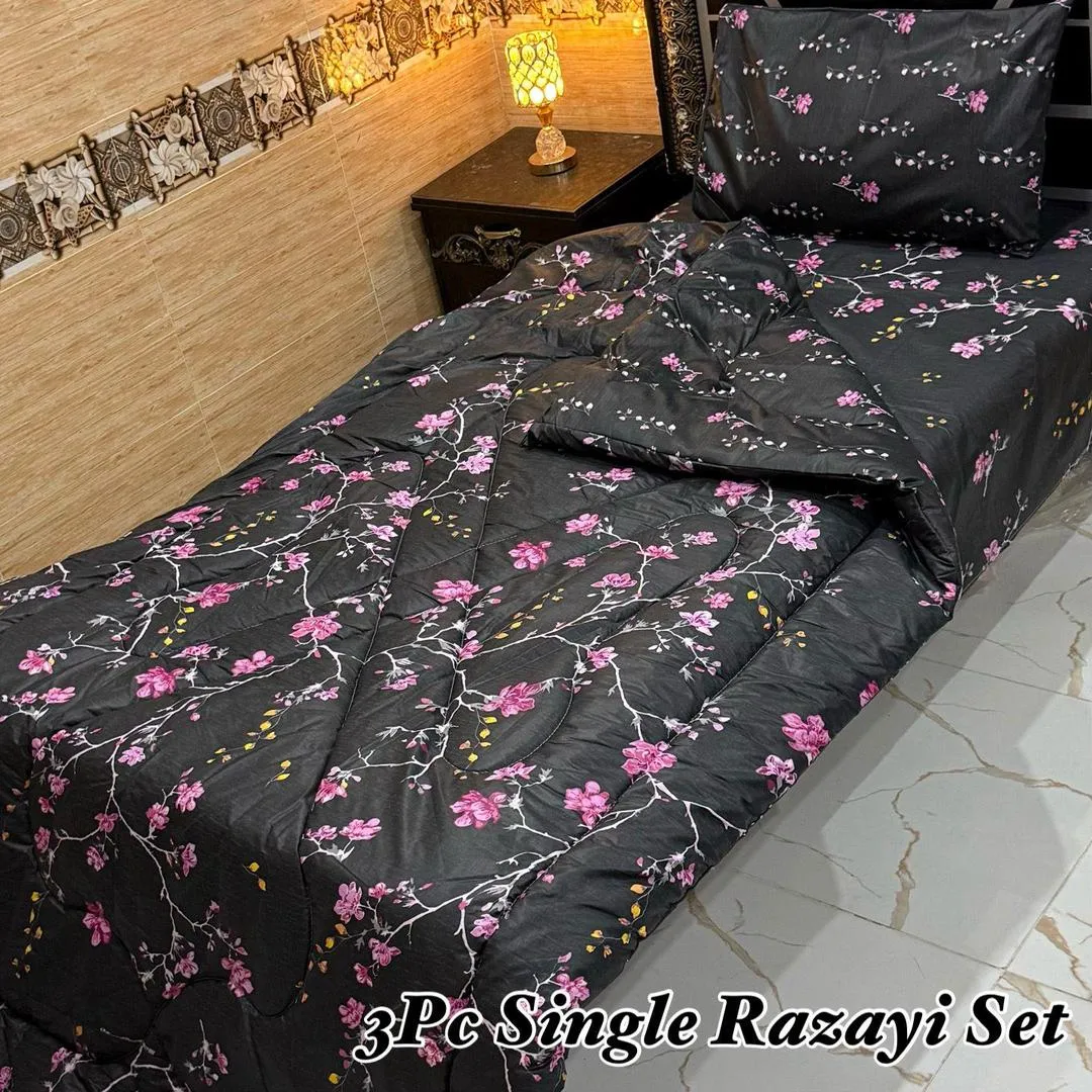 3 Pcs Cotton Salonica Printed Razai Set