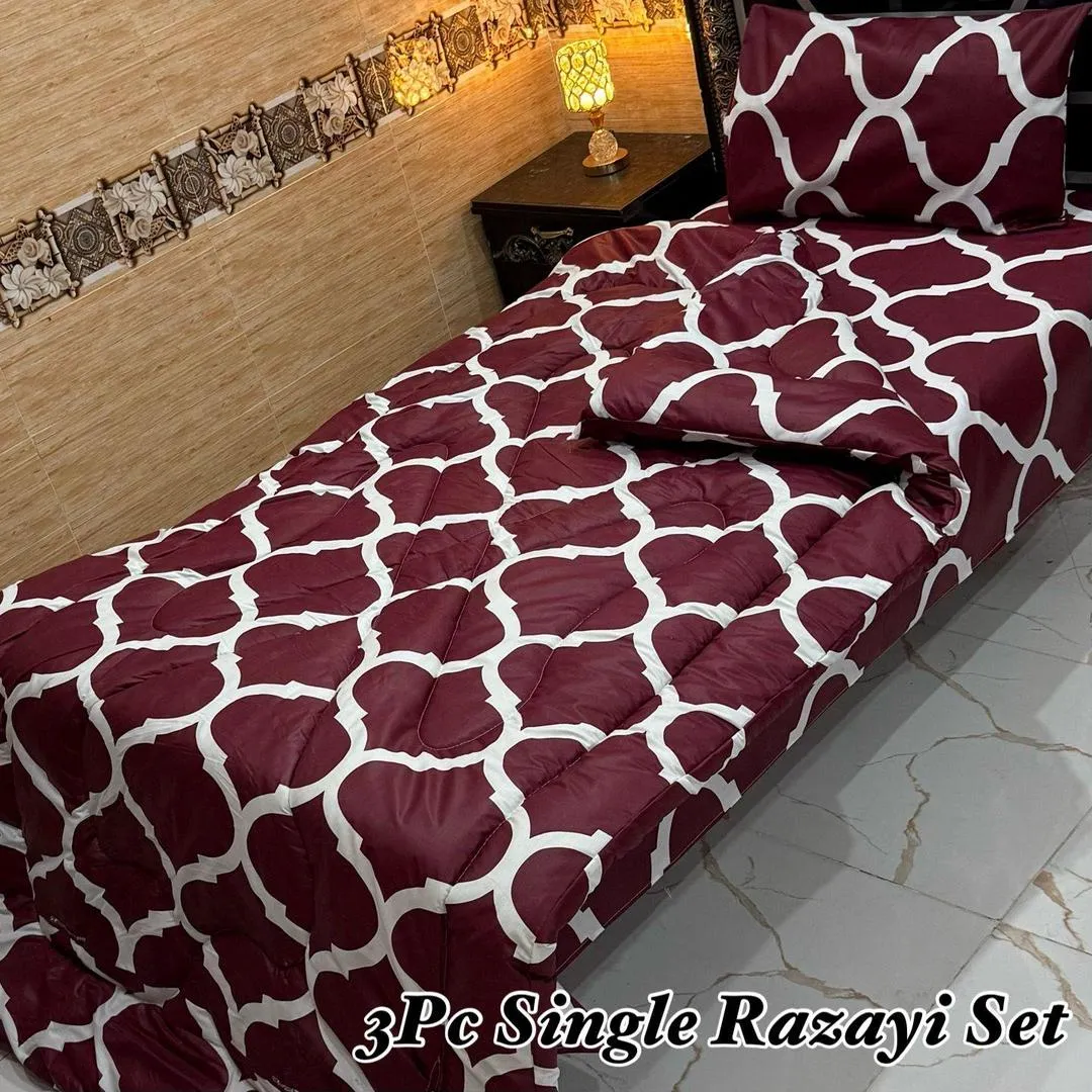 3 Pcs Cotton Salonica Printed Razai Set