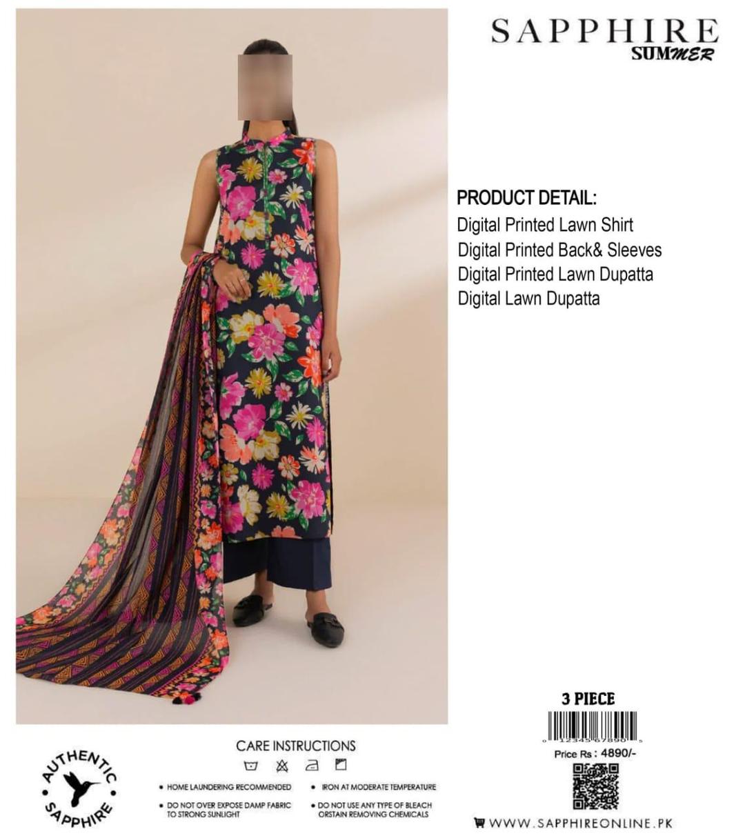 3 Pcs Women's Unstitched Digital Print Suit