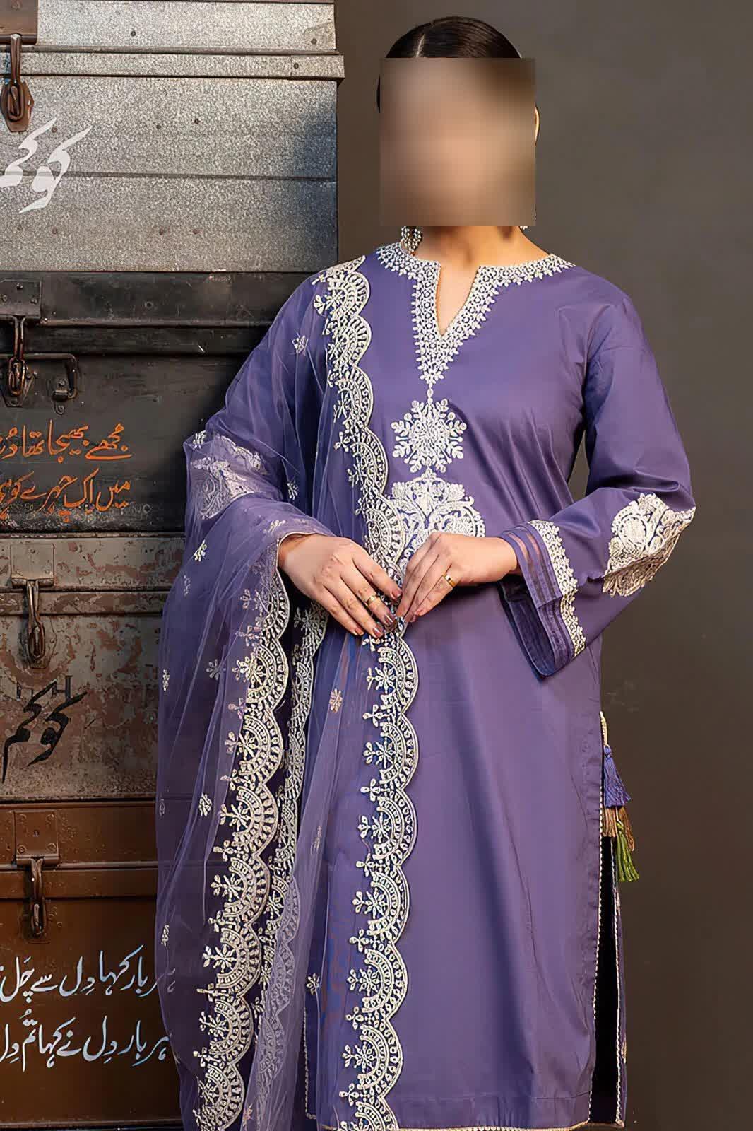 3 Pcs Women's Unstitched Embroidered Suit