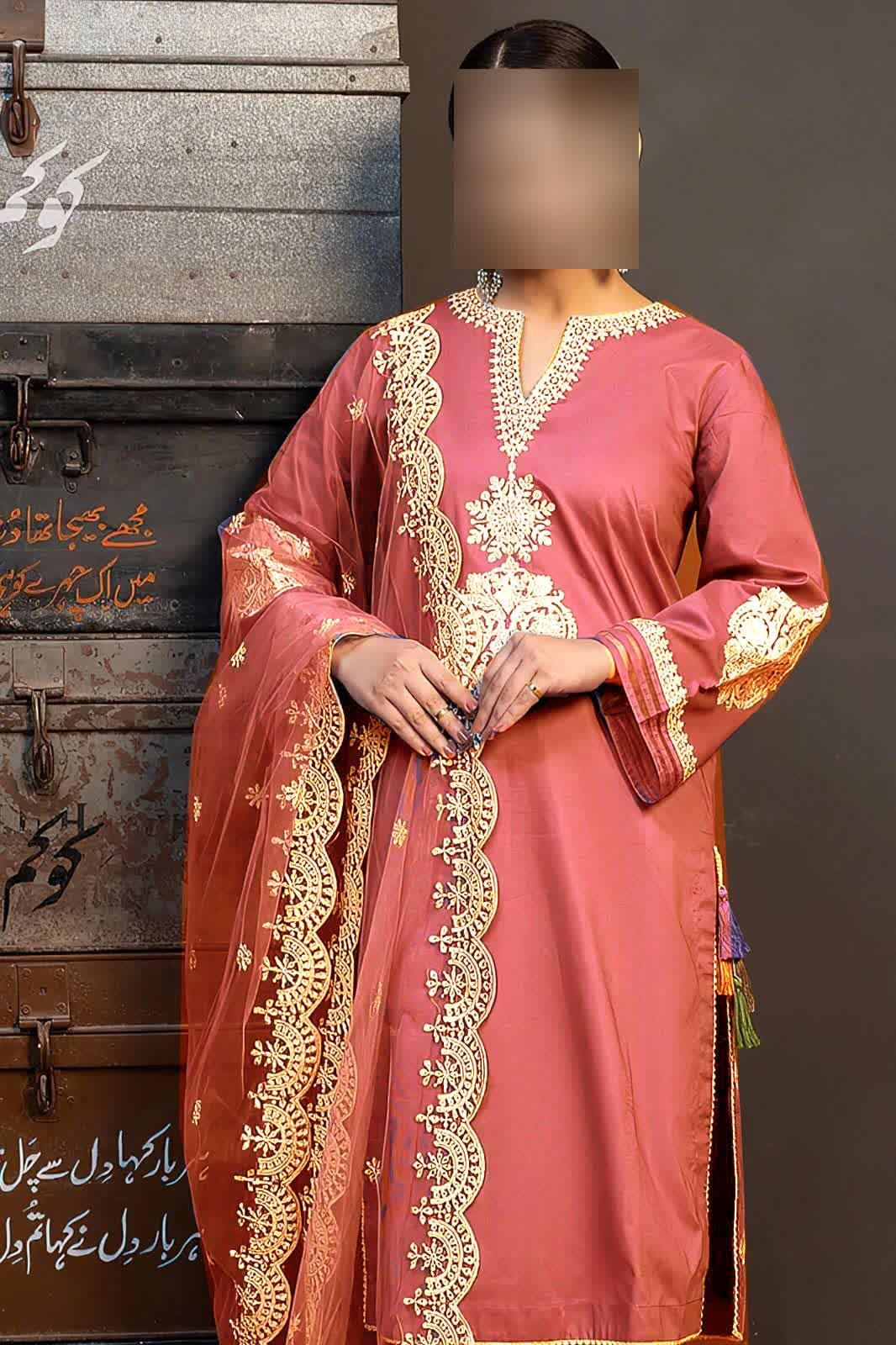 3 Pcs Women's Unstitched Embroidered Suit