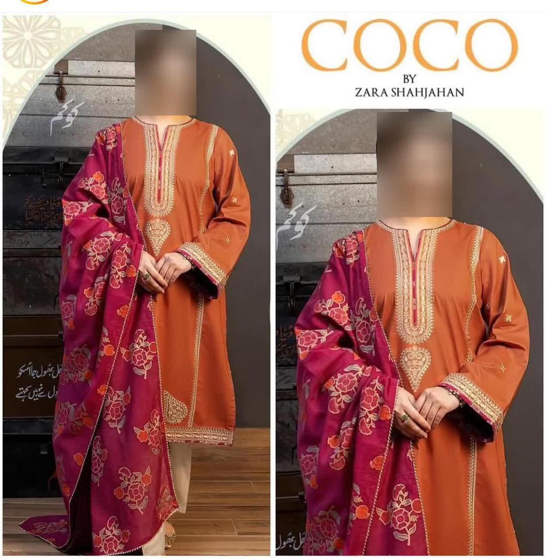 3 Pcs Women's Unstitched Embroidered Suit