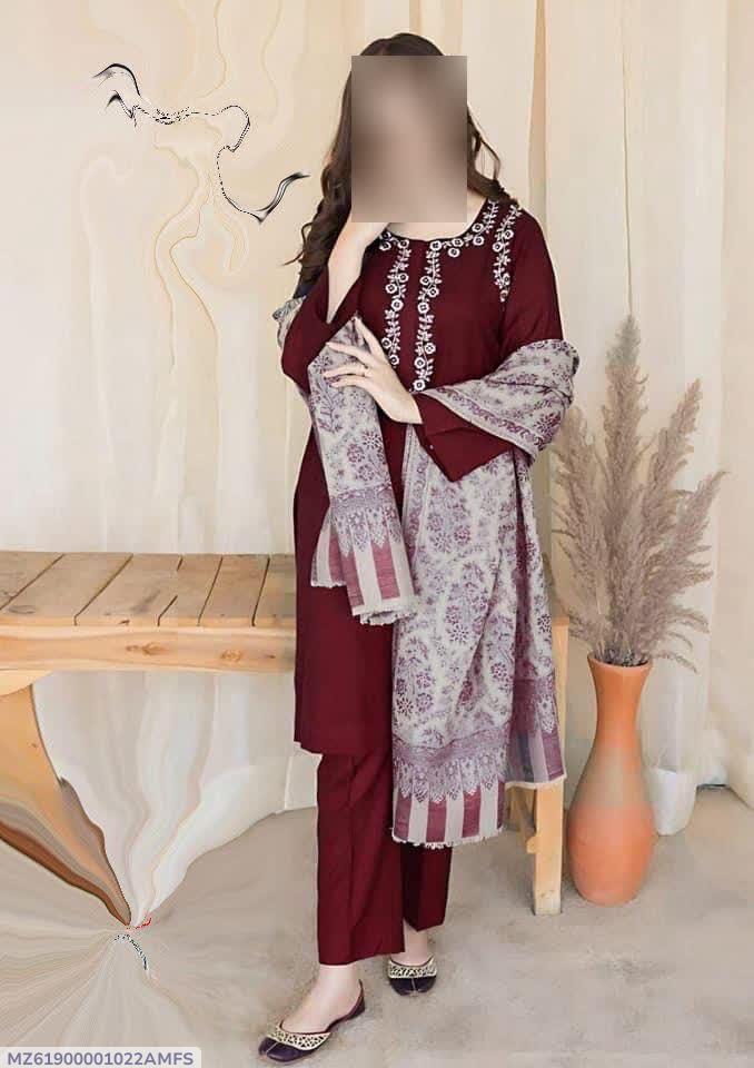 3 Pcs Women's Unstitched Embroidered Suit