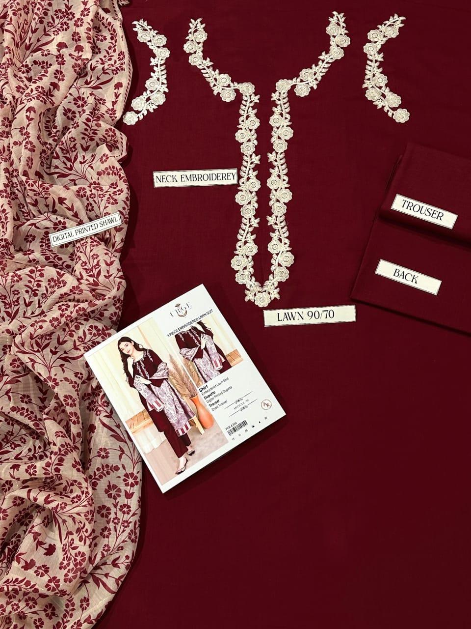 3 Pcs Women's Unstitched Embroidered Suit