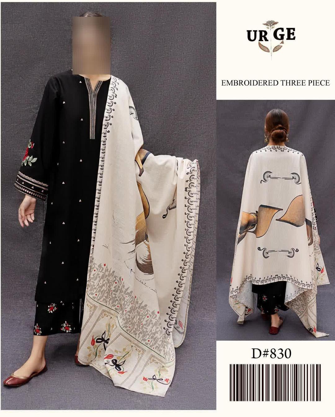3 Pcs Women's Unstitched Embroidered Suit