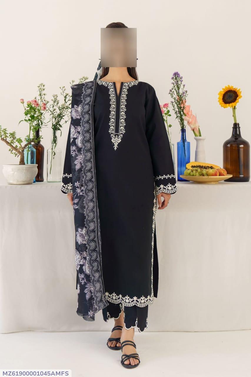 3 Pcs Women's Unstitched Embroidered Suit