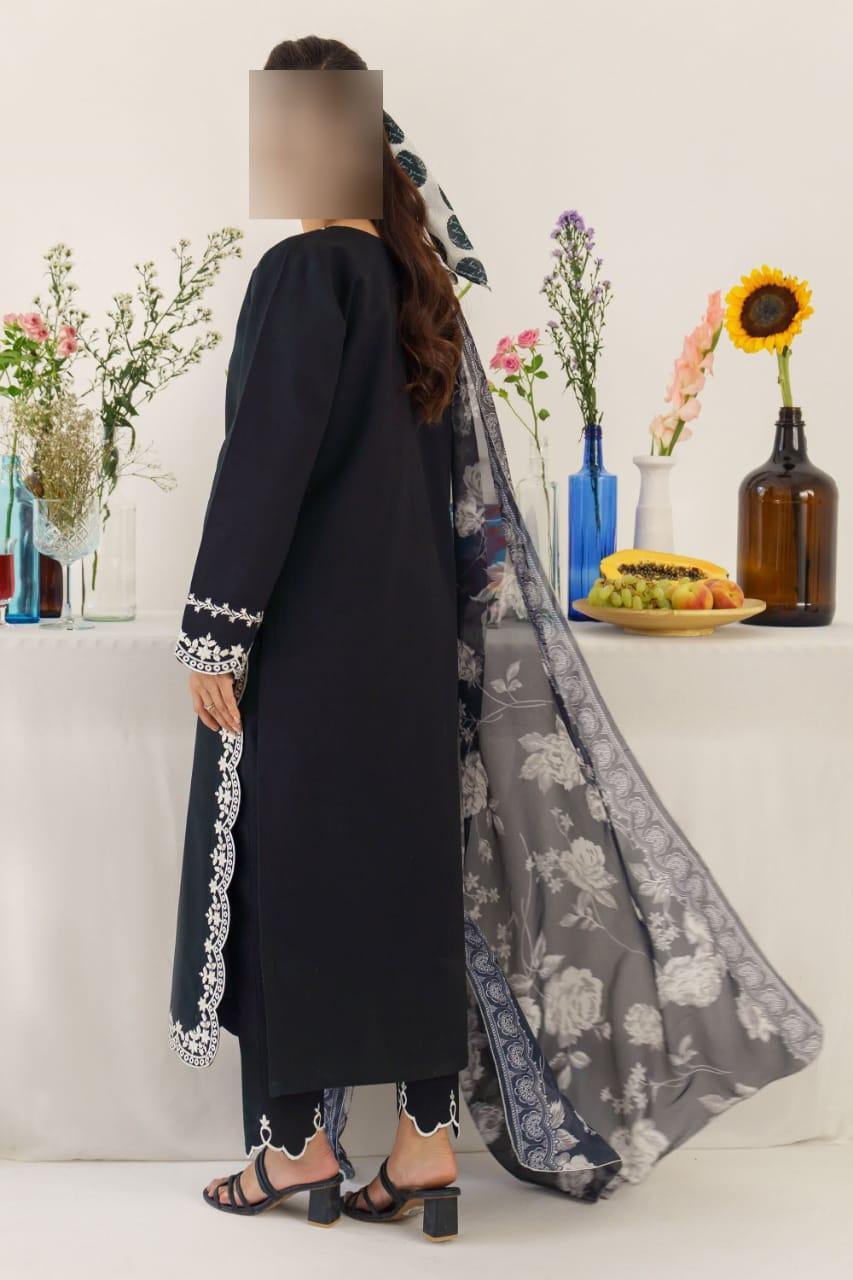 3 Pcs Women's Unstitched Embroidered Suit