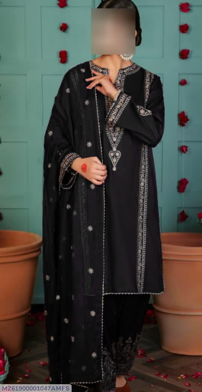 3 Pcs Women's Unstitched Embroidered Suit