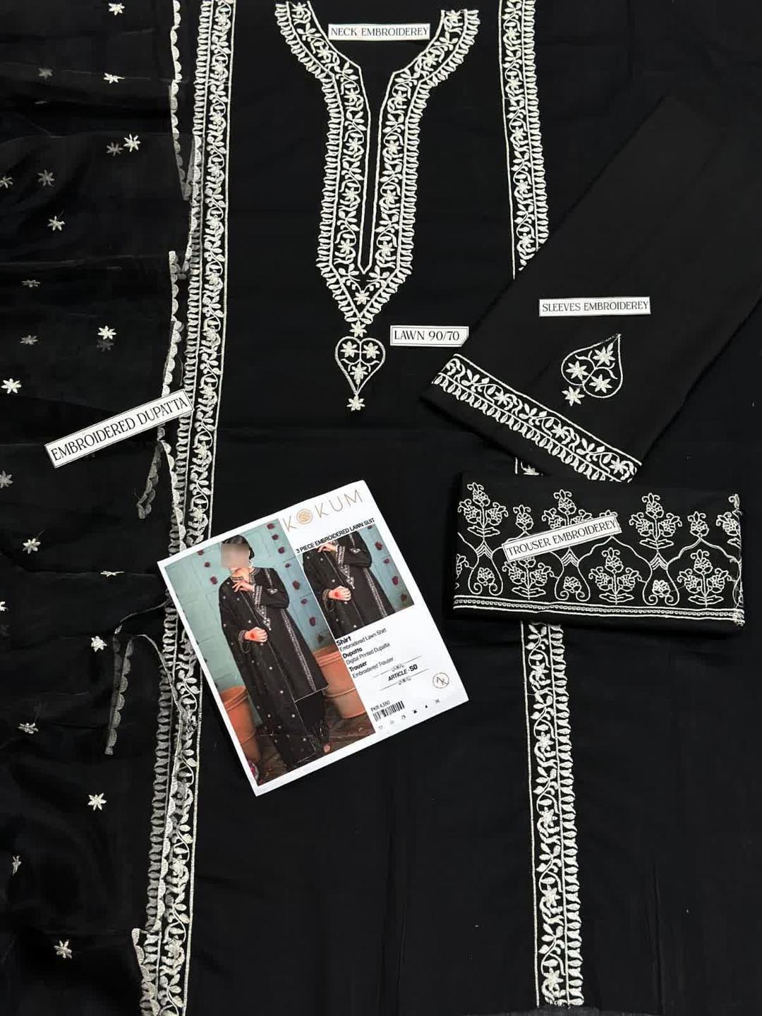 3 Pcs Women's Unstitched Embroidered Suit