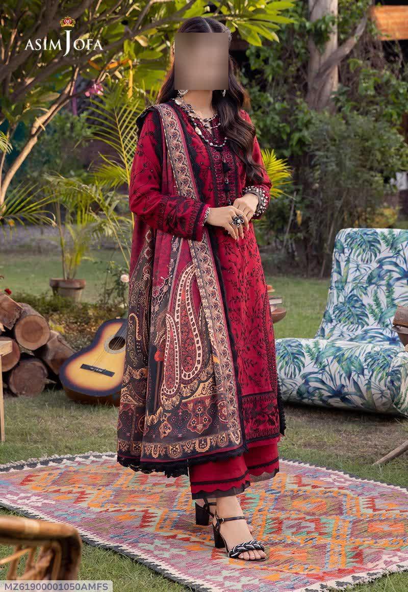 3 Pcs Women's Unstitched Sequins Embroidered Suit