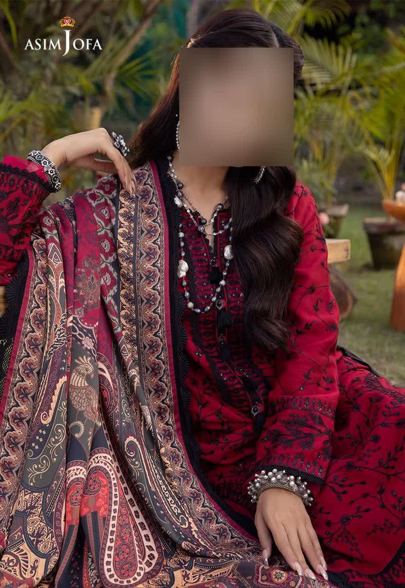 3 Pcs Women's Unstitched Sequins Embroidered Suit