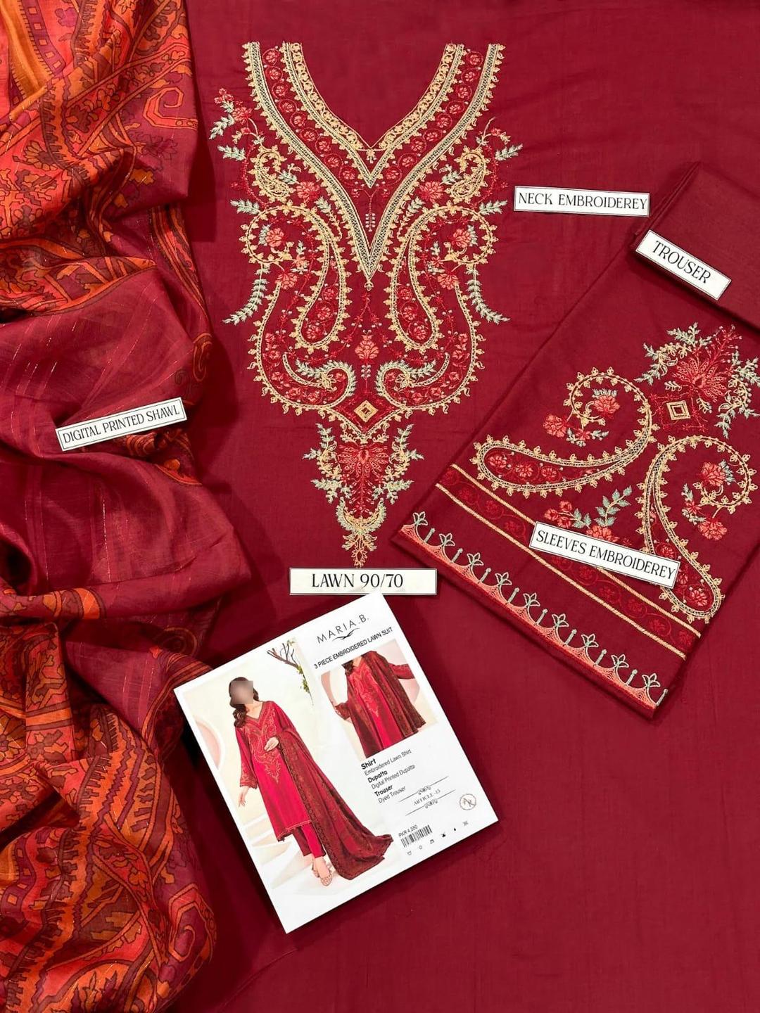 3 Pcs Women's Unstitched Embroidered Suit