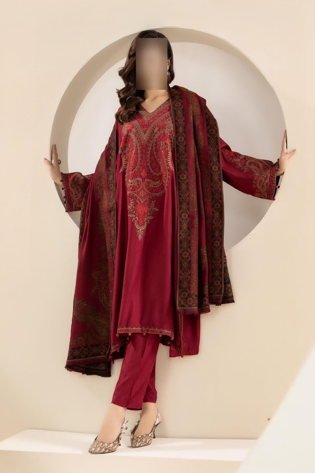 3 Pcs Women's Unstitched Embroidered Suit