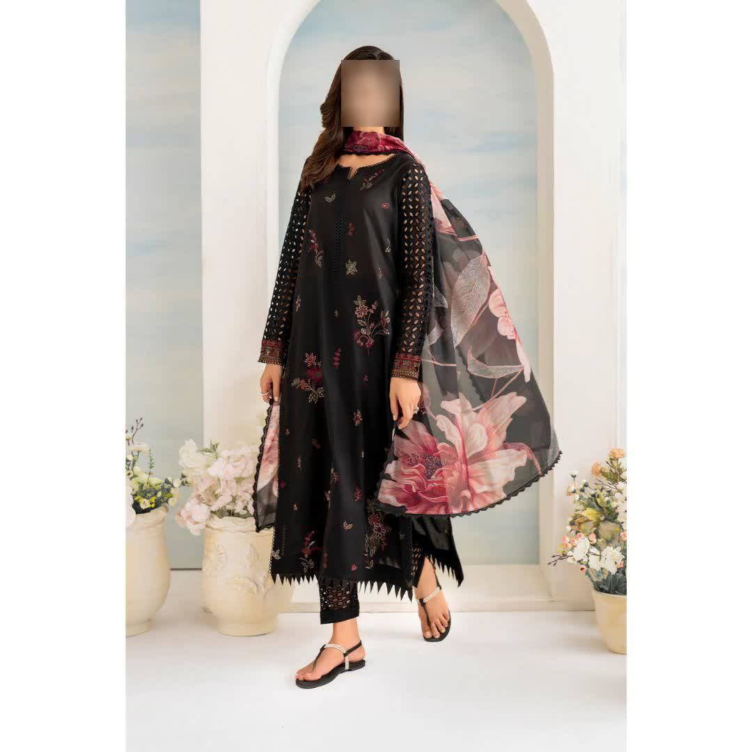 3 Pcs Women's Unstitched Chikankari Embroidered Suit