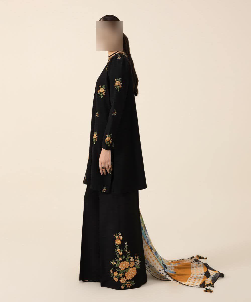 Black Embroidered 3 Pcs Women Suit with Printed Dupatta