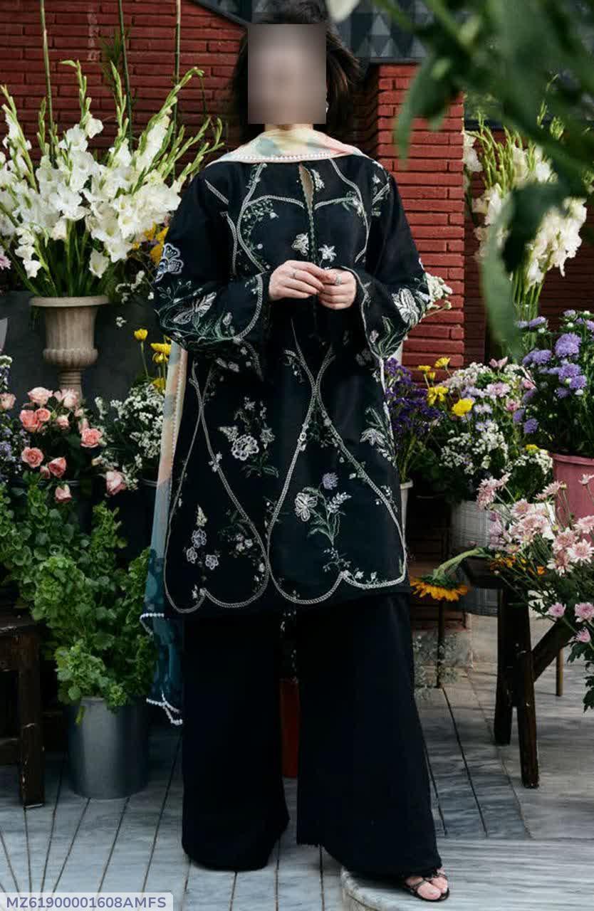 Black Embroidered 3 Pcs Women Suit Eid Wedding