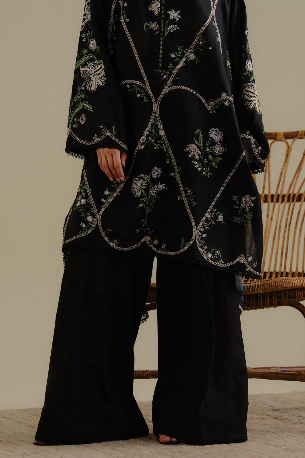 Black Embroidered 3 Pcs Women Suit Eid Wedding