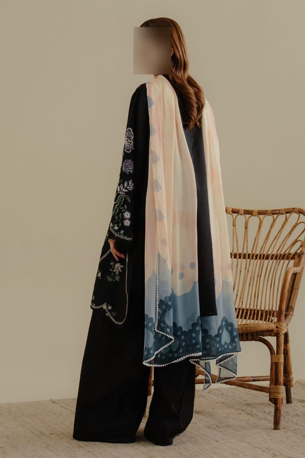 Black Embroidered 3 Pcs Women Suit Eid Wedding