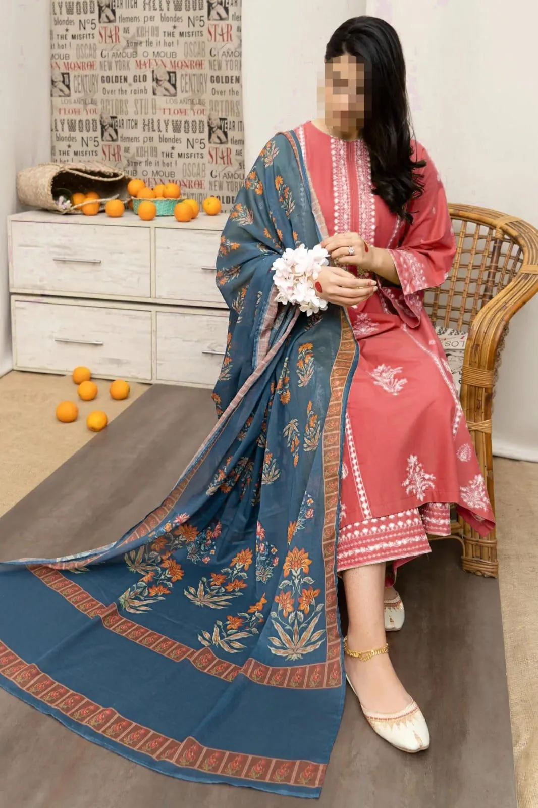 3 Pcs Women's Unstitched Embroidered Suit
