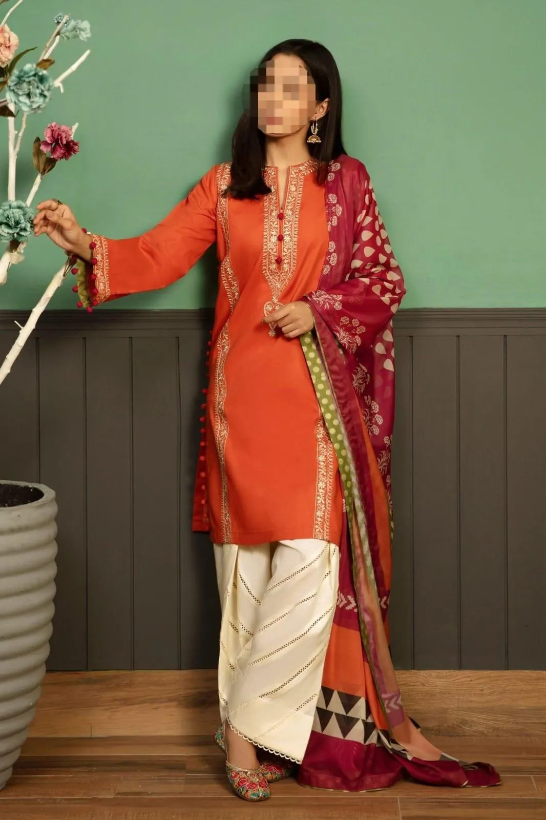 3 Pcs Women's Unstitched Embroidered Suit