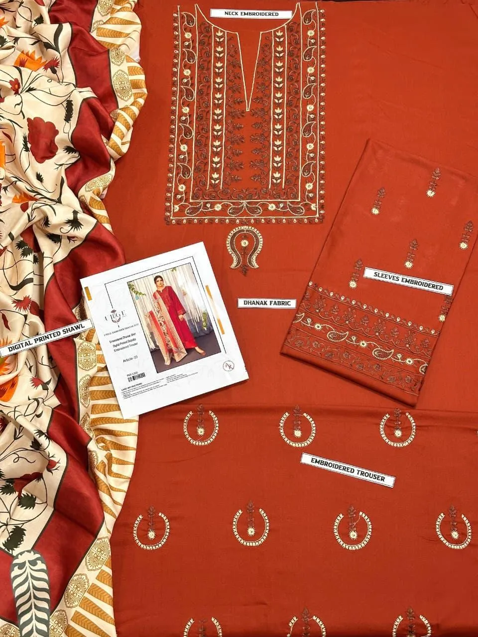3 Pcs Women's Unstitched Embroidered Suit