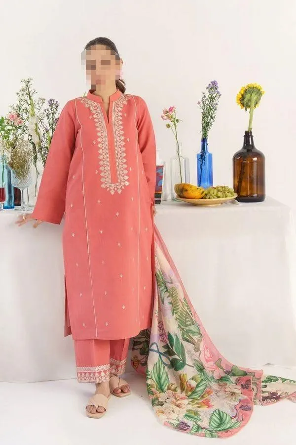 3 Pcs Women's Unstitched Embroidered Suit