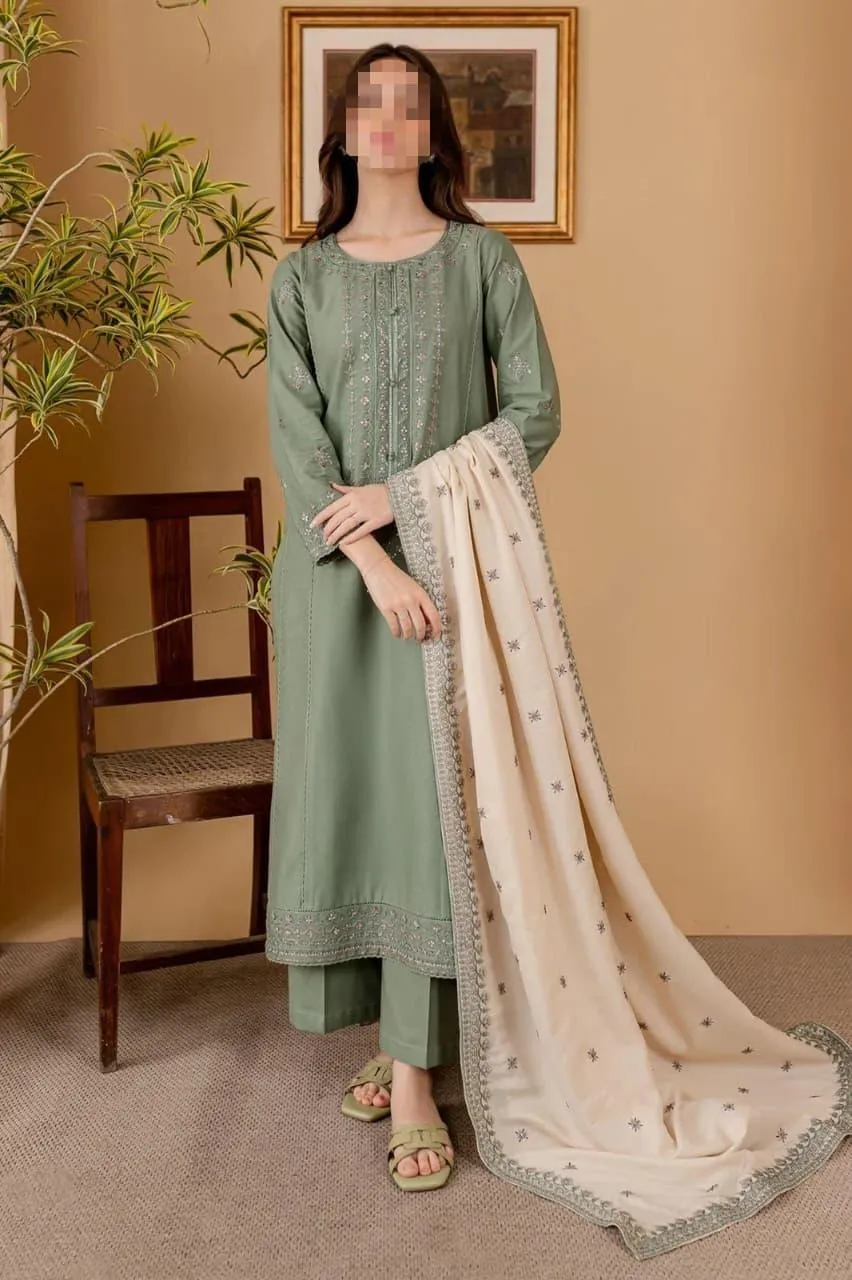 3 Pcs Women's Unstitched Embroidered Suit