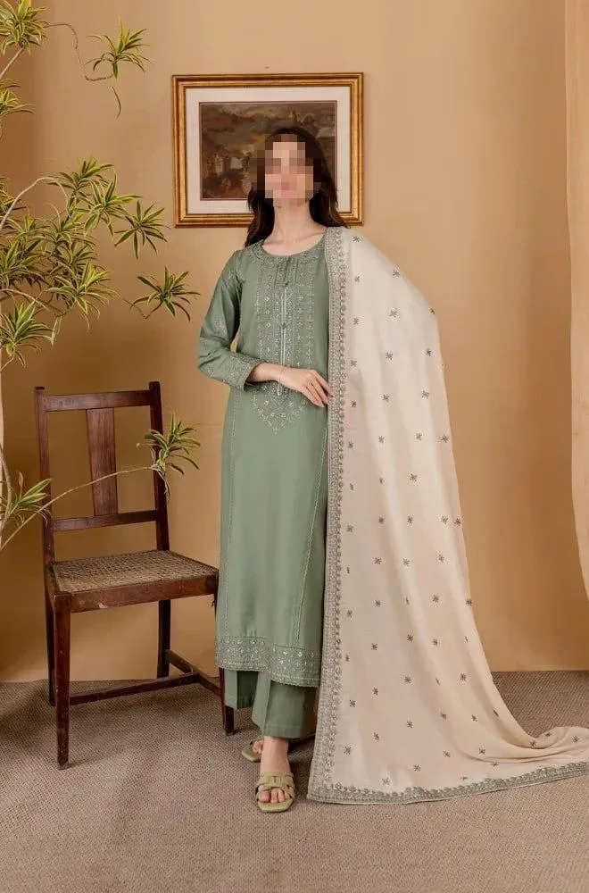 3 Pcs Women's Unstitched Embroidered Suit