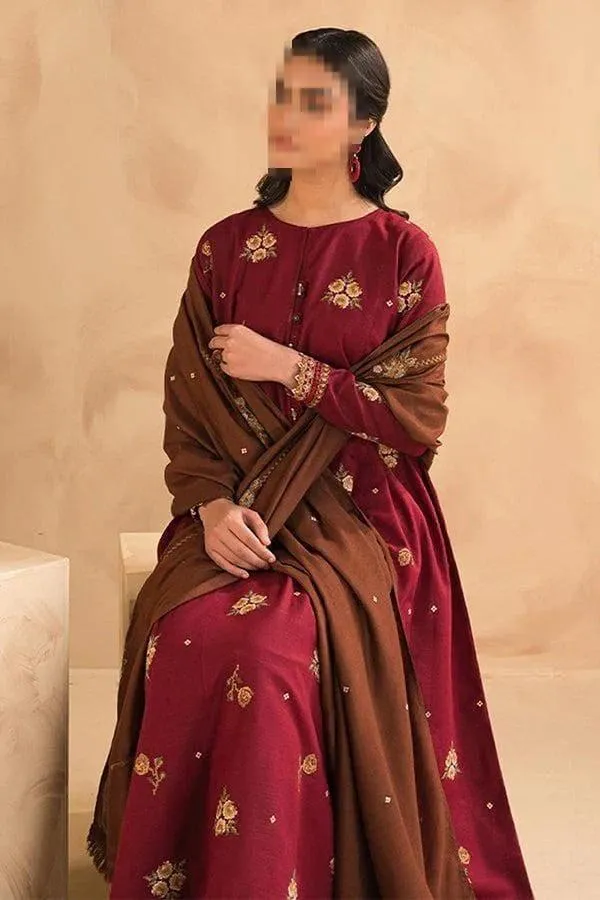 3 Pcs Women's Unstitched Embroidered Suit