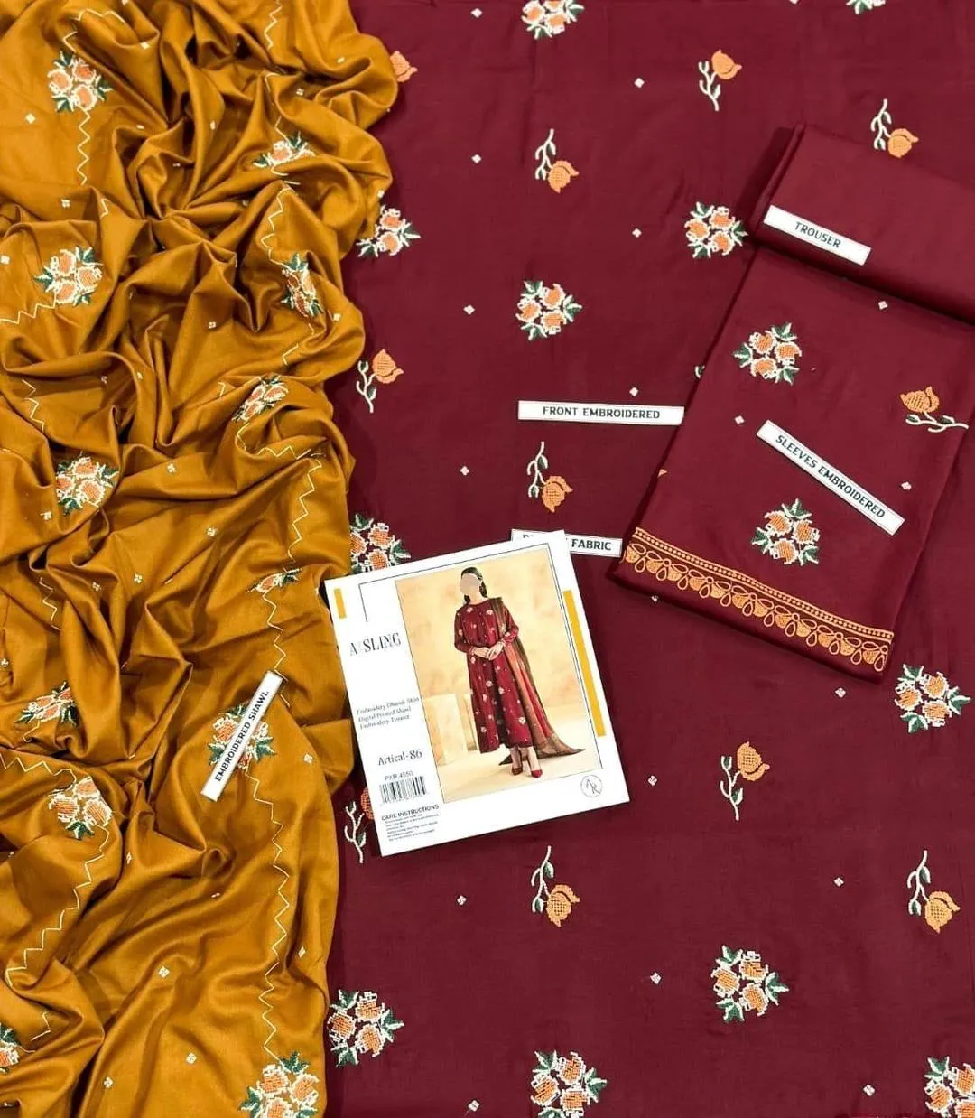 3 Pcs Women's Unstitched Embroidered Suit