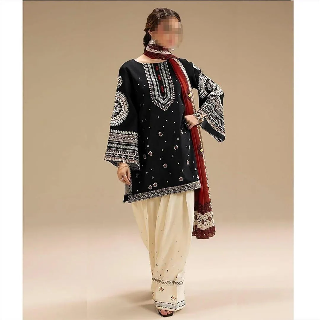 3 Pcs Women's Unstitched Embroidered Suit
