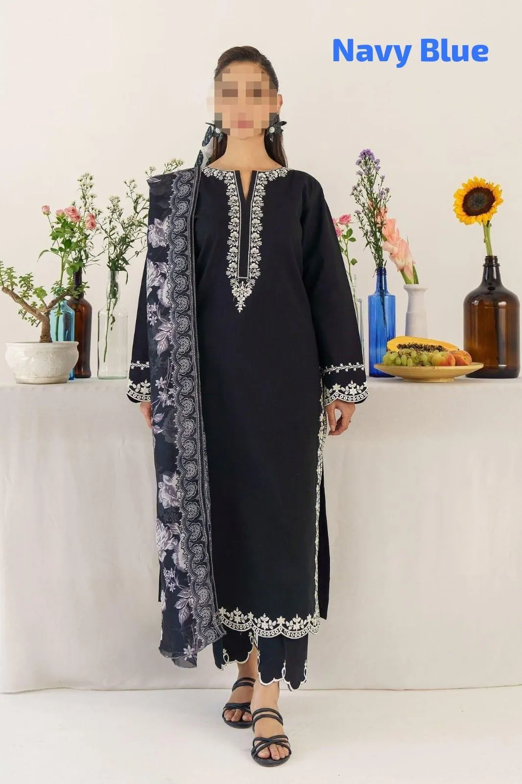 3 Pcs Women's Unstitched Embroidered Suit