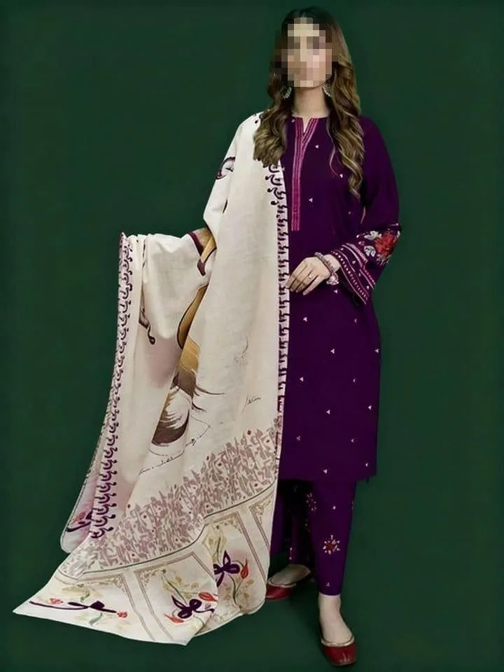 3 Pcs Women's Unstitched Embroidered Suit