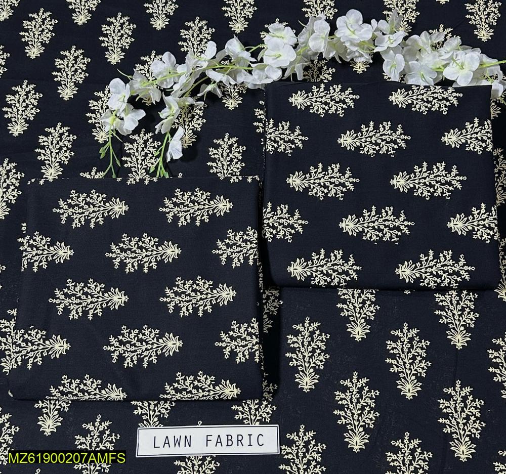 2 Pcs Women's Unstitched Lawn 3-D Block Printed Suit