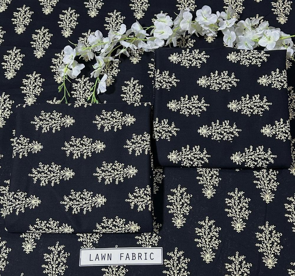 2 Pcs Women's Unstitched Lawn 3-D Block Printed Suit