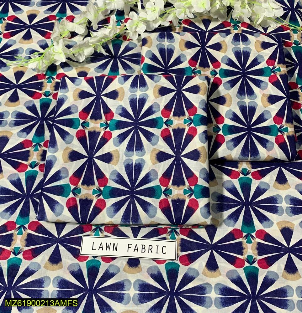 2 Pcs Women's Unstitched Lawn 3-D Block Printed Suit