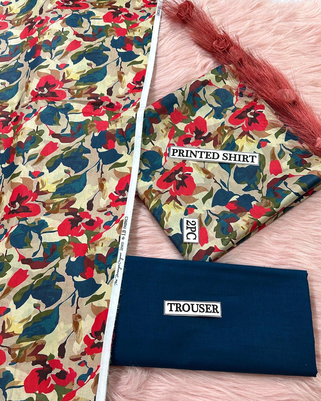2 Pcs Women's Unstitched Digital Print Suit