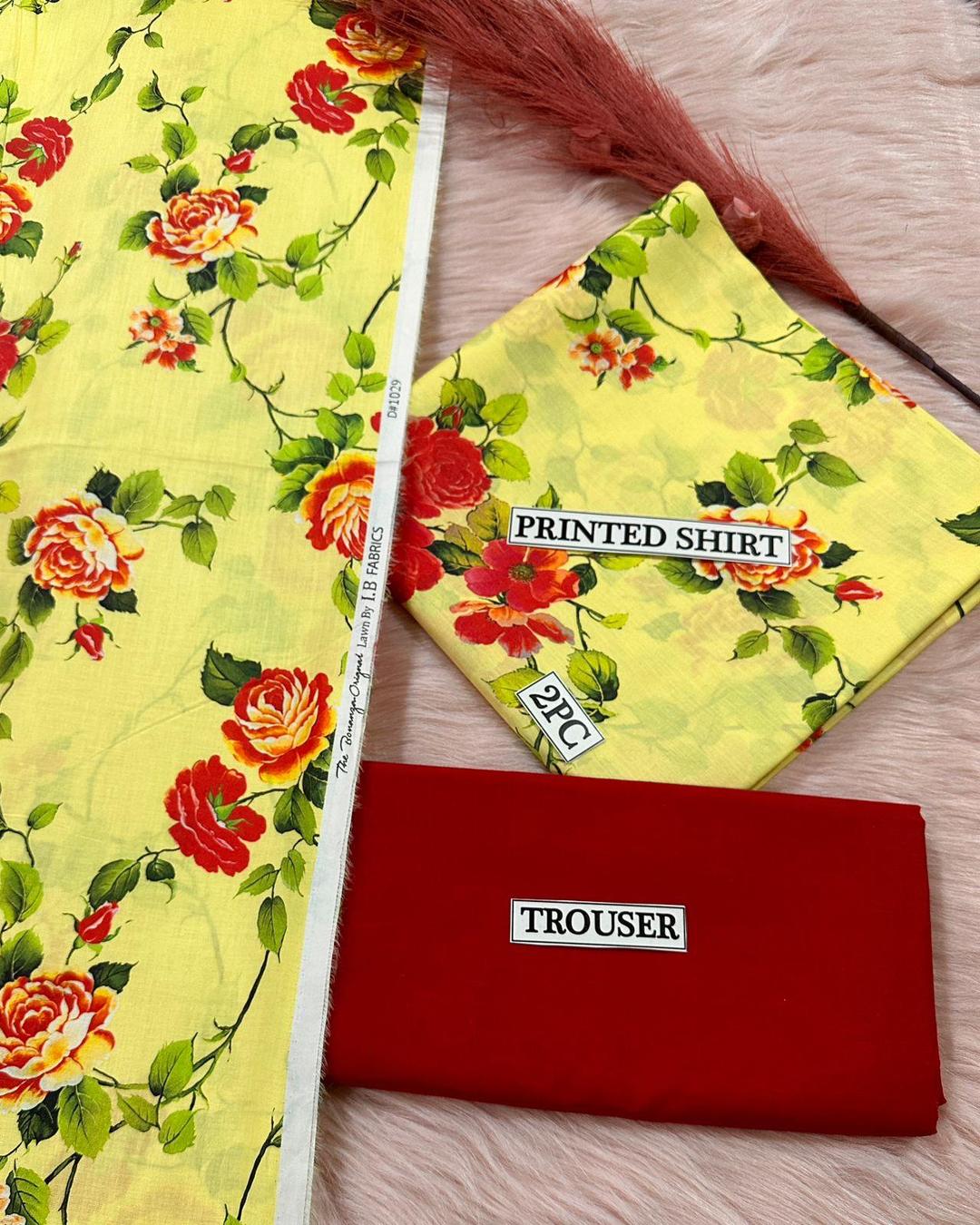 2 Pcs Women's Unstitched Digital Print Suit