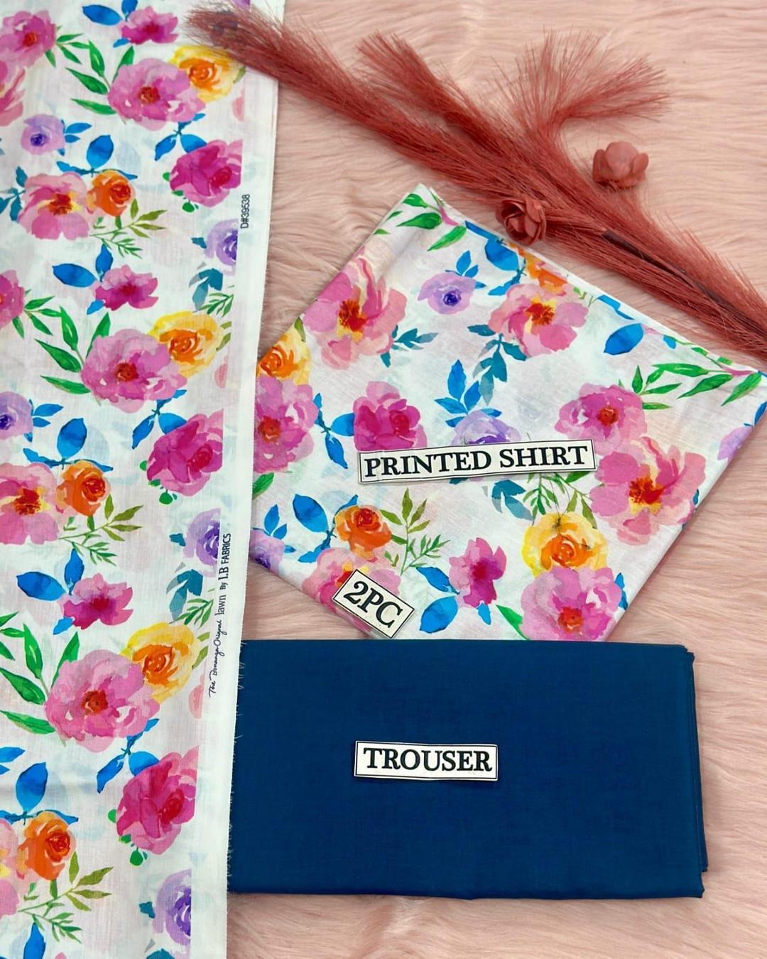 2 Pcs Women's Unstitched Digital Print Suit