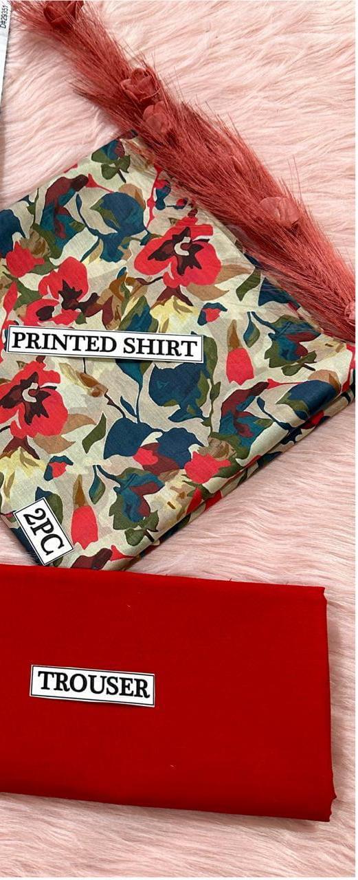 2 Pcs Women's Unstitched Digital Print Suit