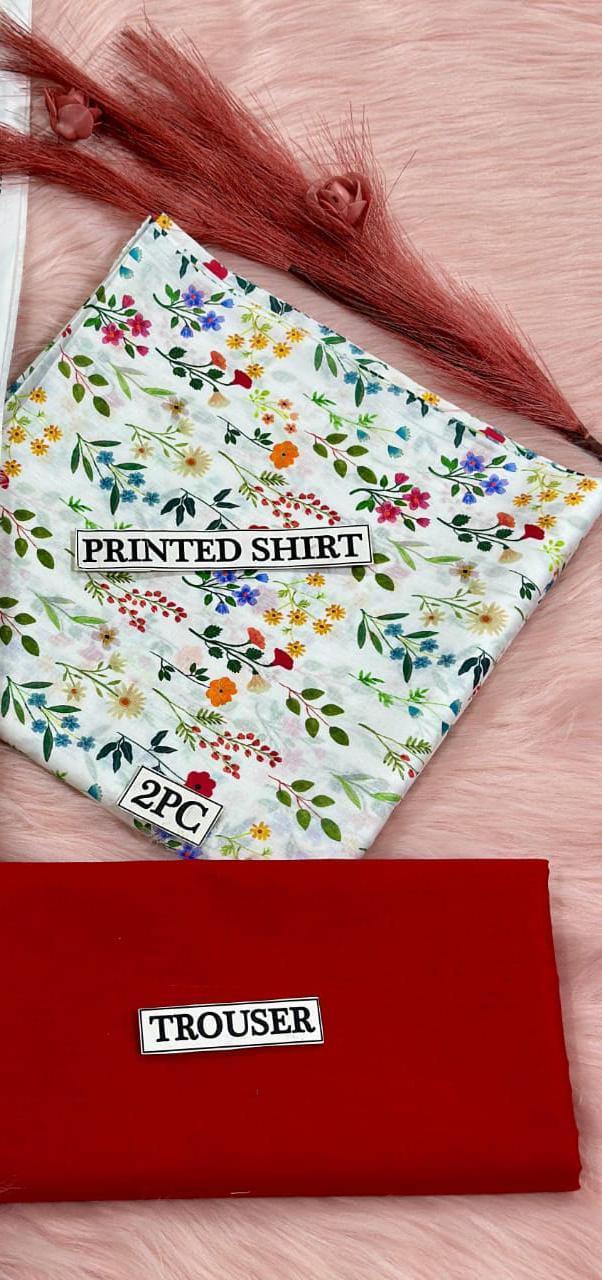 2 Pcs Women's Unstitched Digital Print Suit