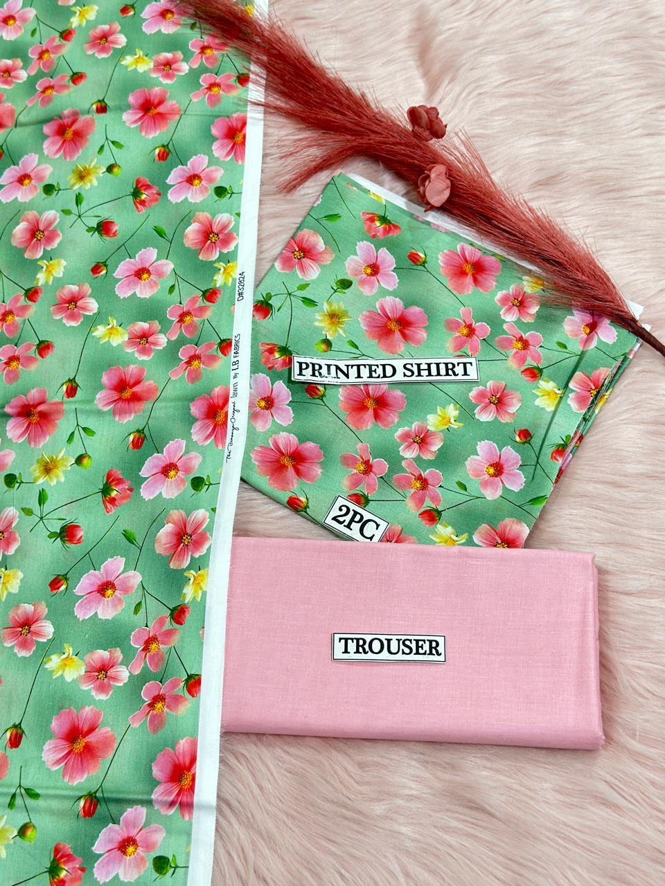 2 Pcs Women's Unstitched Digital Print Suit