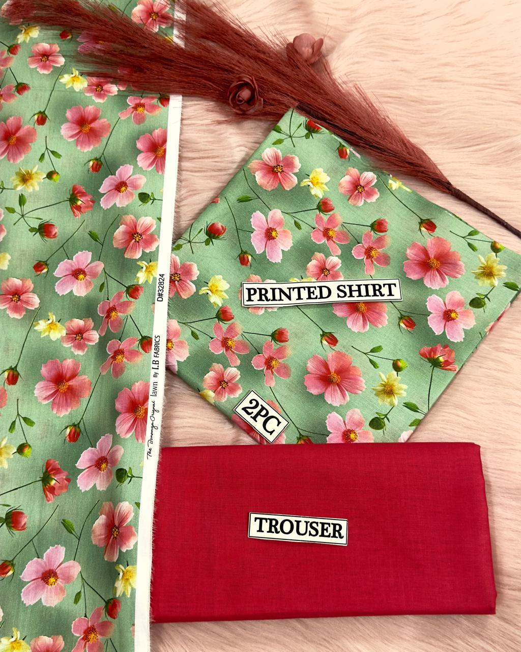 2 Pcs Women's Unstitched Digital Print Suit