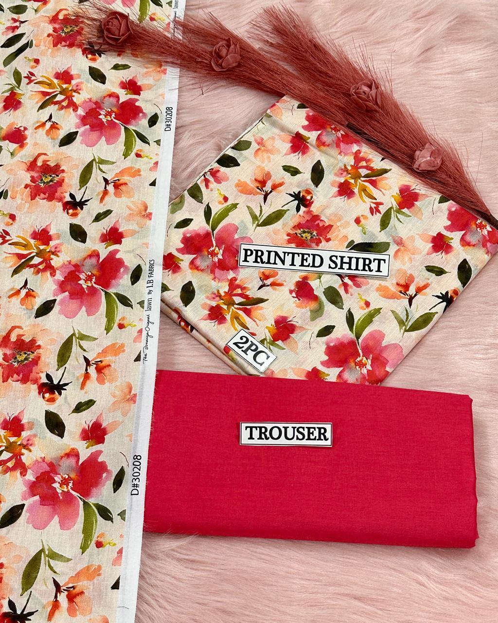 2 Pcs Women's Unstitched Digital Print Suit