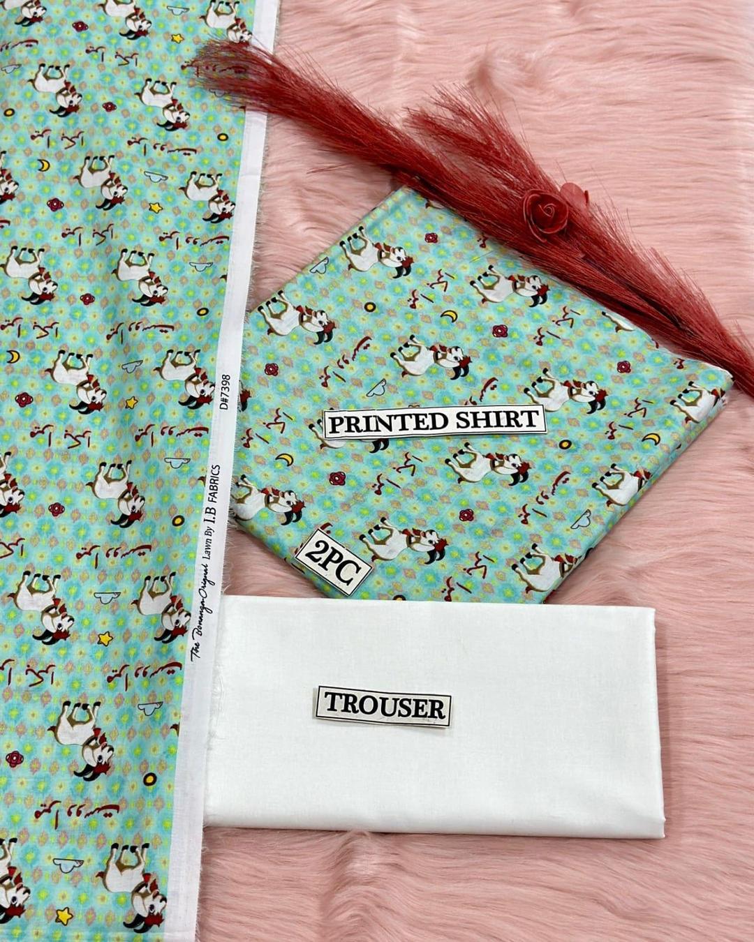 2 Pcs Women's Unstitched Digital Print Suit