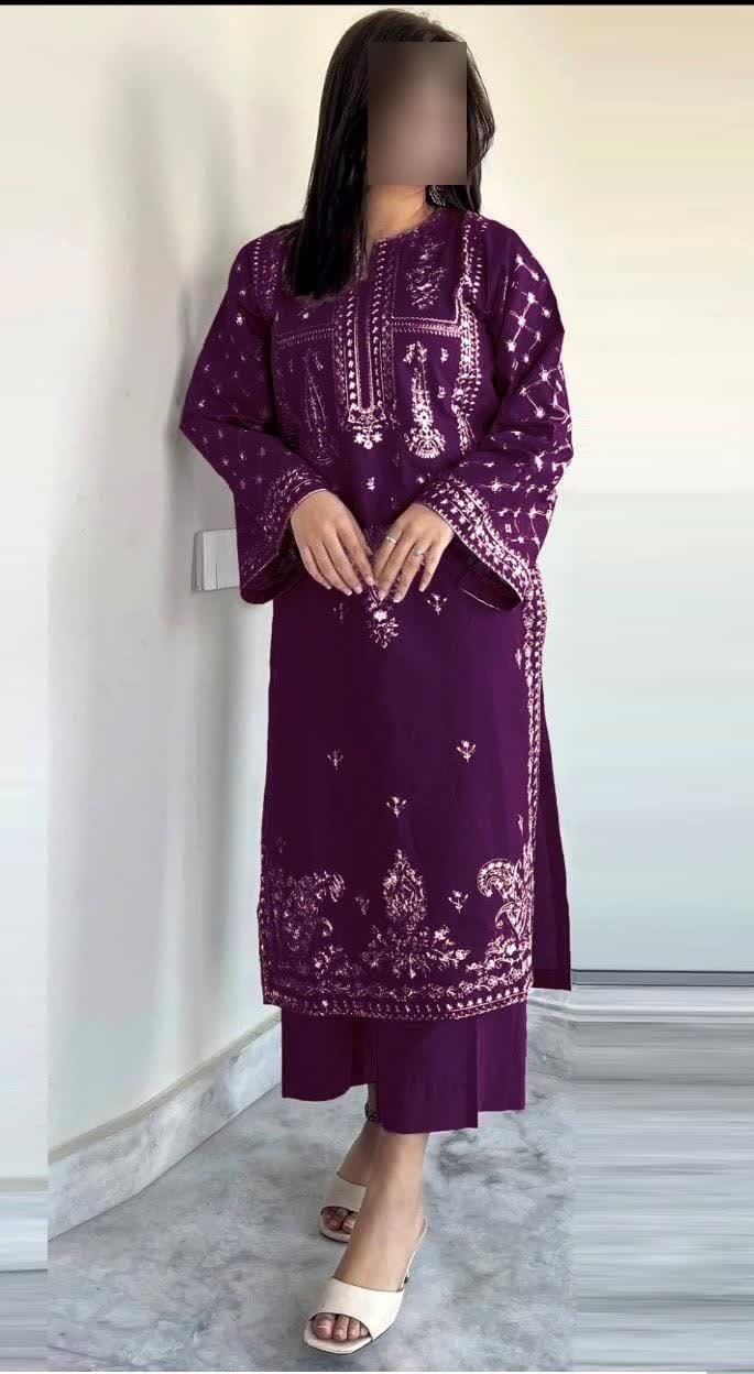 2 Pcs Women's Unstitched Embroidered Suit