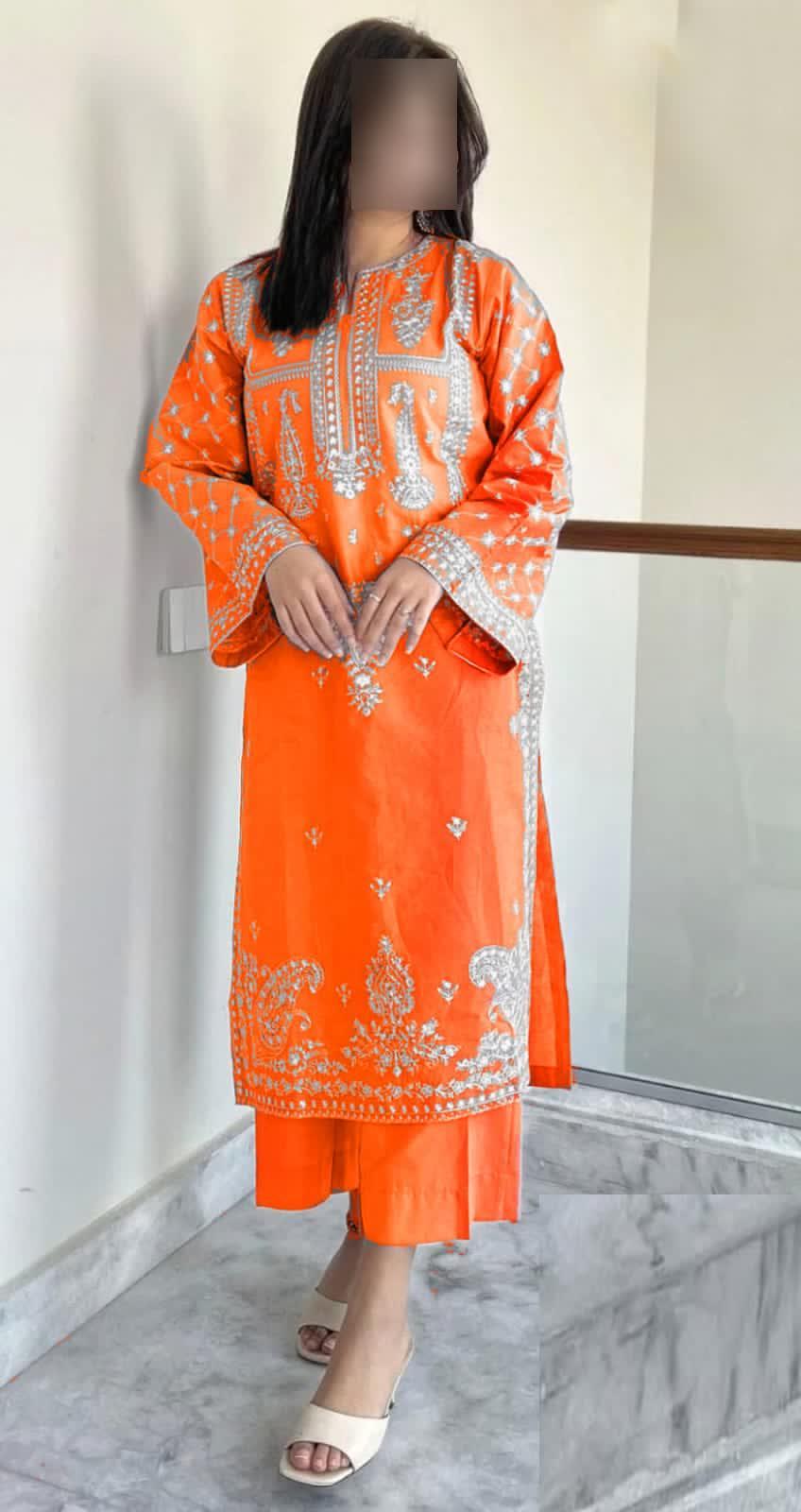 2 Pcs Women's Unstitched Embroidered Suit