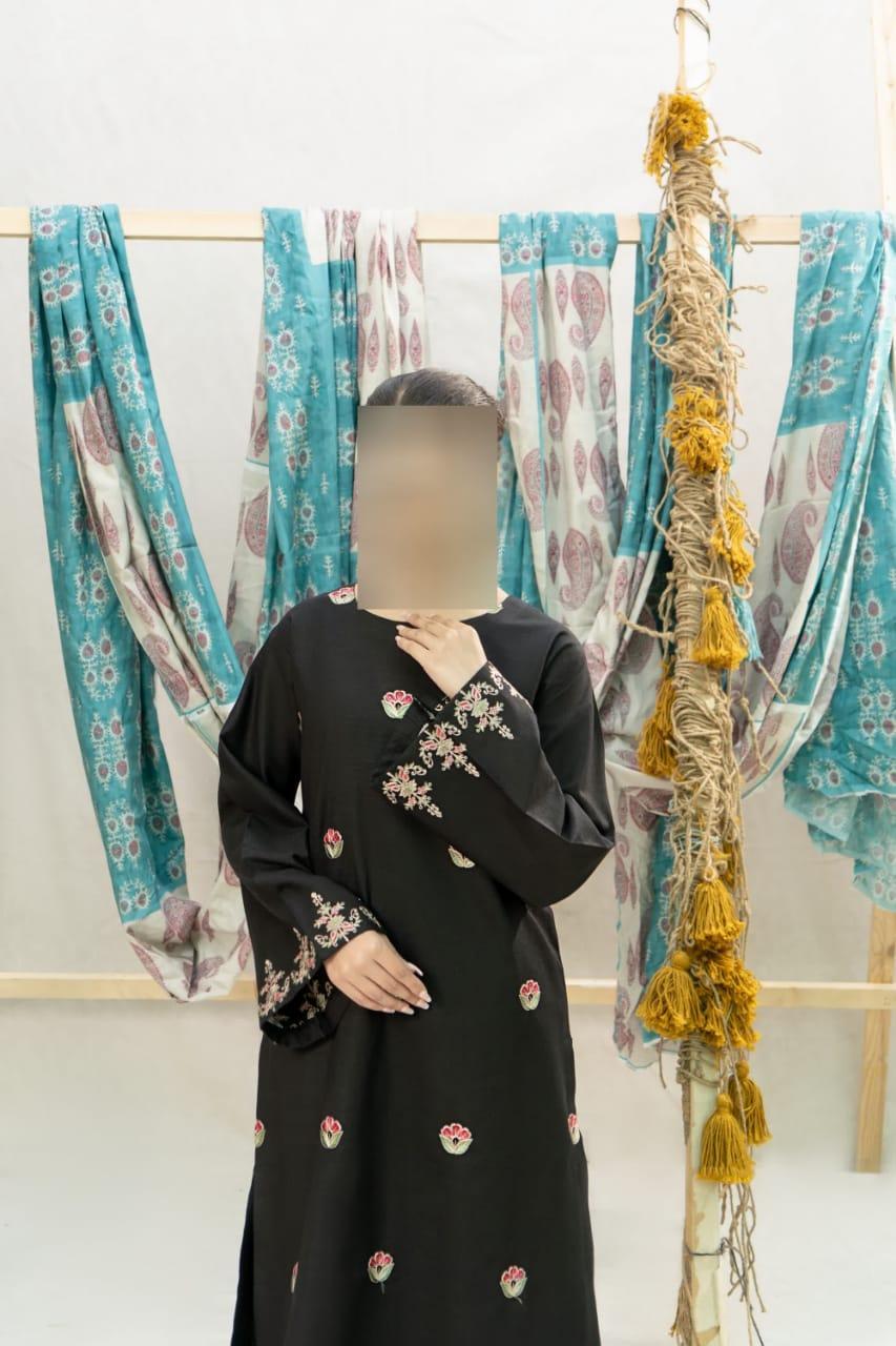 Black Embroidered 2-Piece Women's Lawn Suit