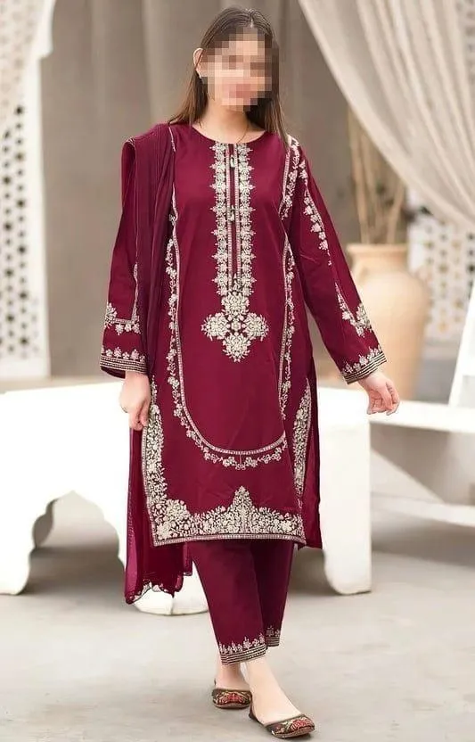 2 Pcs Women's Unstitched Embroidered Suit